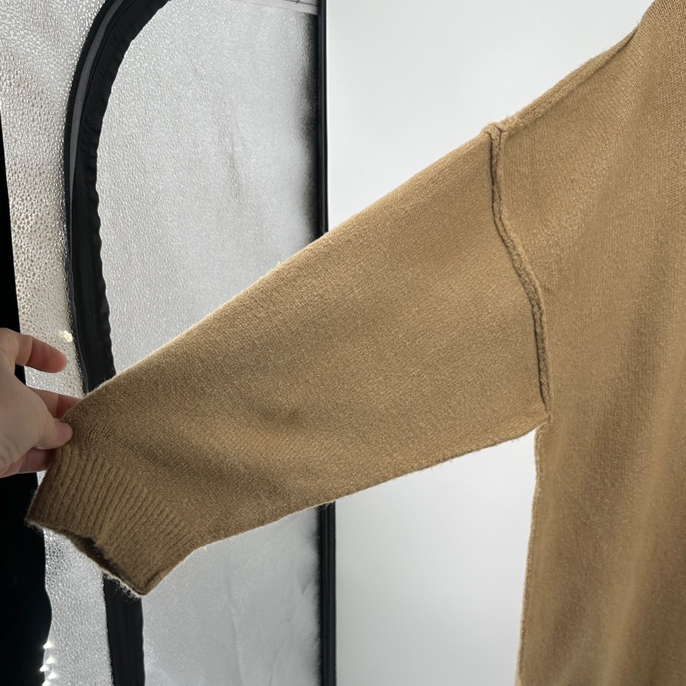Cottagecore Earthy Neutral Causal Chic Minimalist Stylish Tan Sweater Dress SzL - Picture 8 of 12